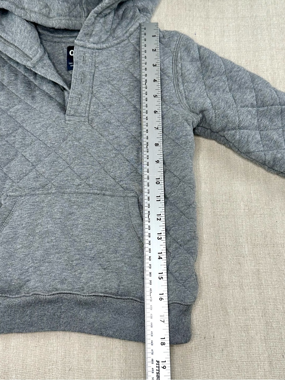 OshKosh B’gosh Boys Size 6 Gray Quilted Pullover Hoodie Henley Sweatshirt - Picture 6 of 7